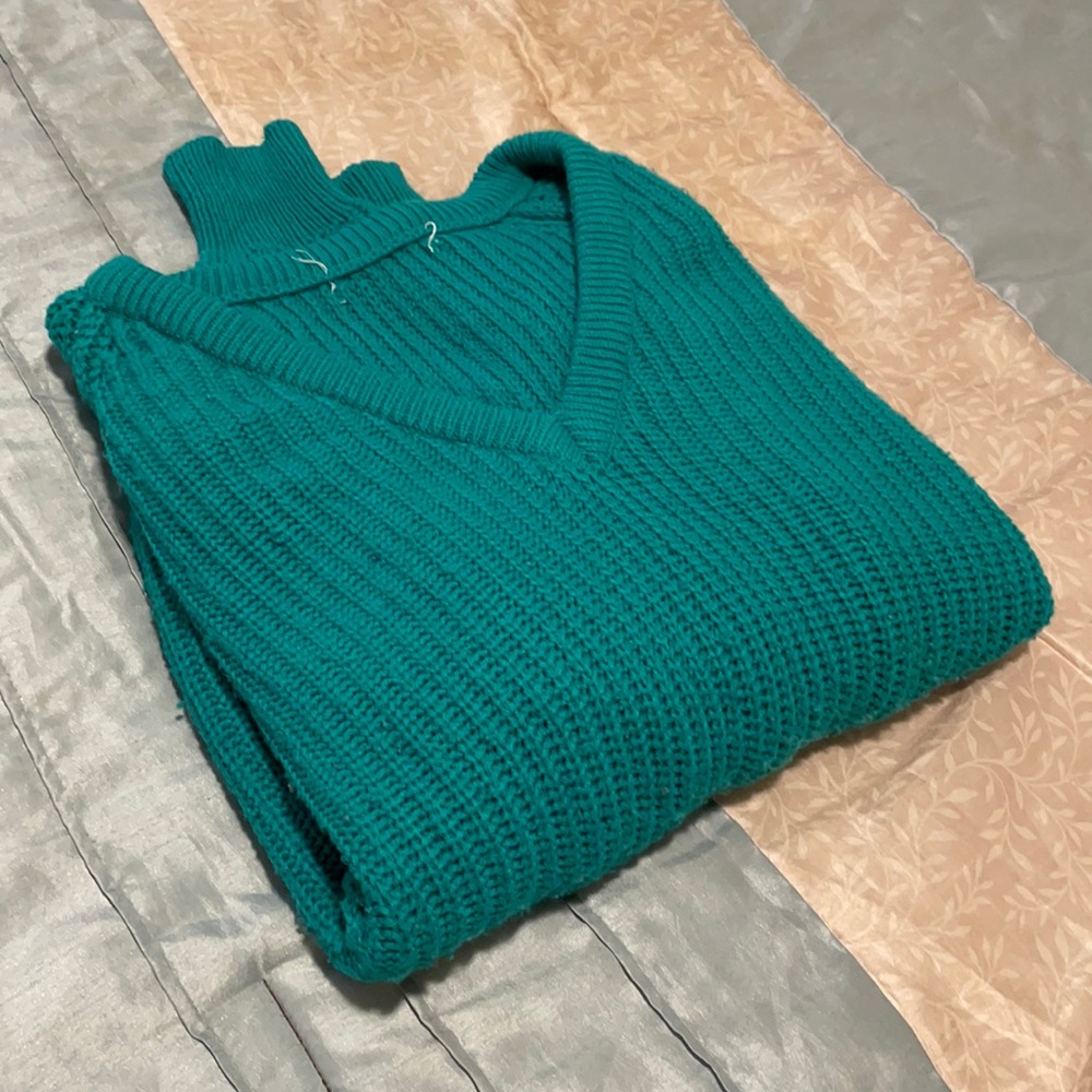 oversized turquoise v-neck sweater